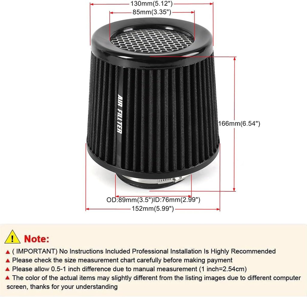 muge racing Universal 3 Inch 76mm Air Intake Filter Replacement Cone Air Filters Quality Dry Air Filter
