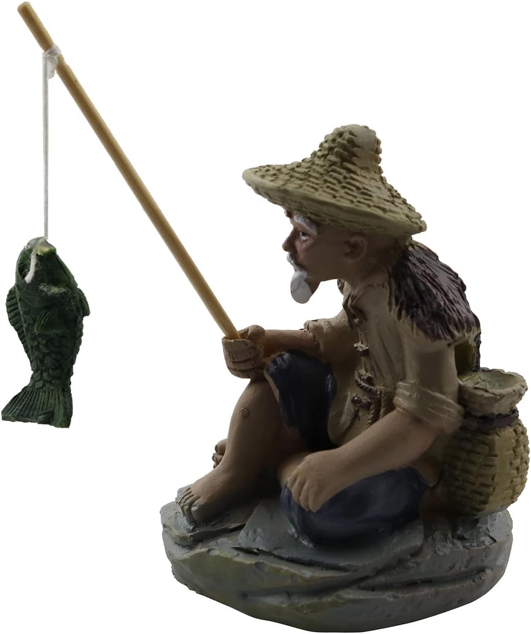 LQ Industrial Mini Fisherman Figurines Miniature Vintage Mudman Chinese Pottery Figurine Statue Resin Ornament for Fish Tank Bonsai Miniature Landscape Figure Indoor Sculpture Patio Ornaments
