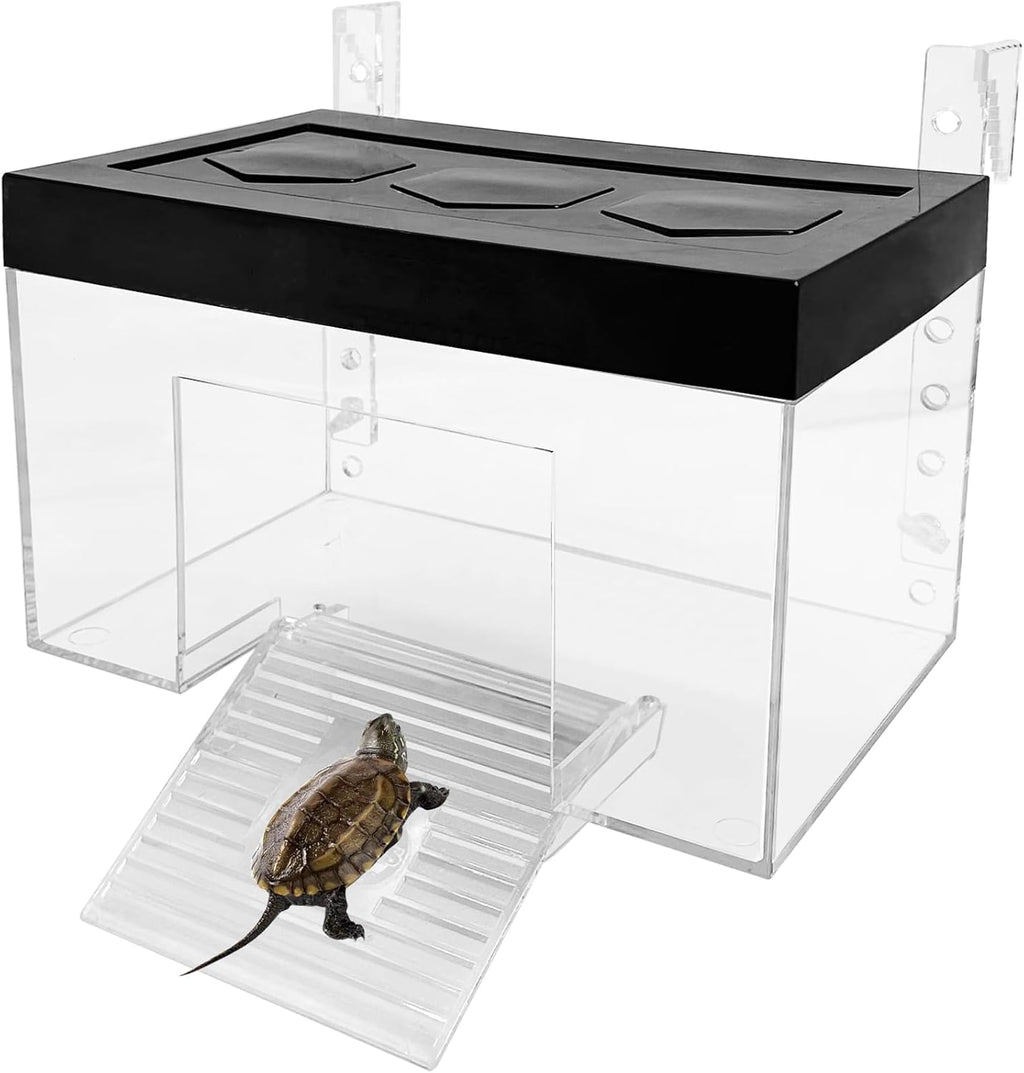 Turtle Basking Platform 9.84 x 6.30 x 6.30inch Hanging Basking Platform for Aquatic Turtles with Lid and Ramp Adjustable Reptile Ramp Dock Turtle Tank Accessories (Medium)