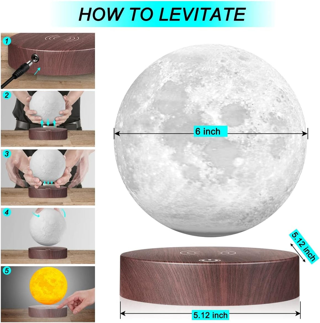 VGAzer Levitating Moon Lamp,Floating and Spinning in Air Freely with 3D Printing Moon Lamp Has 16 Colors Modes with Remote for Unique Gifts,Christmas,Room Decor,Night Light,Office Desk (16 Colors)