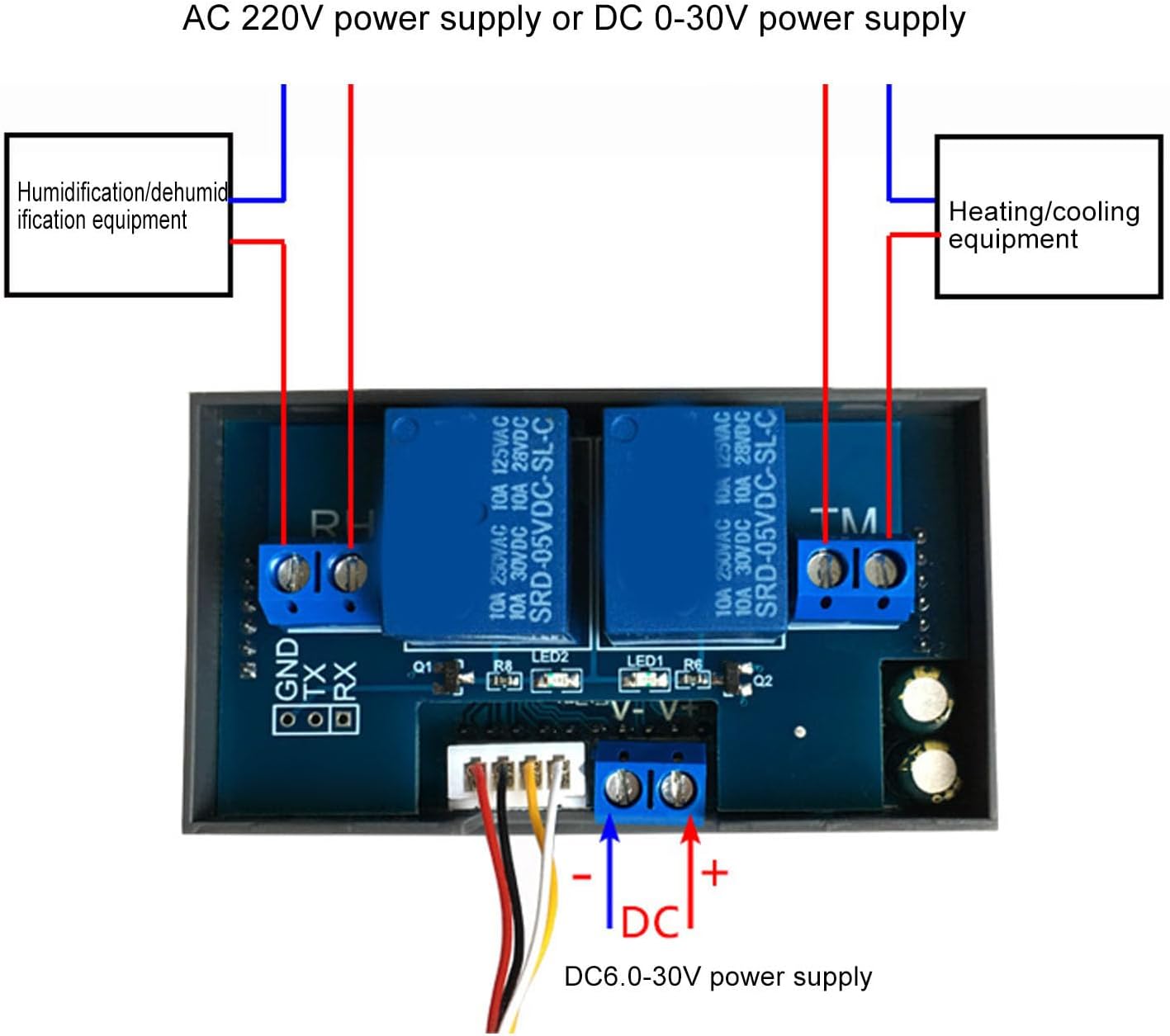 Temperature Humidity Controller Dual Relay Output Digital Thermostat Humidistat Control Module for Greenhouse Reptile Terrarium ABS Material