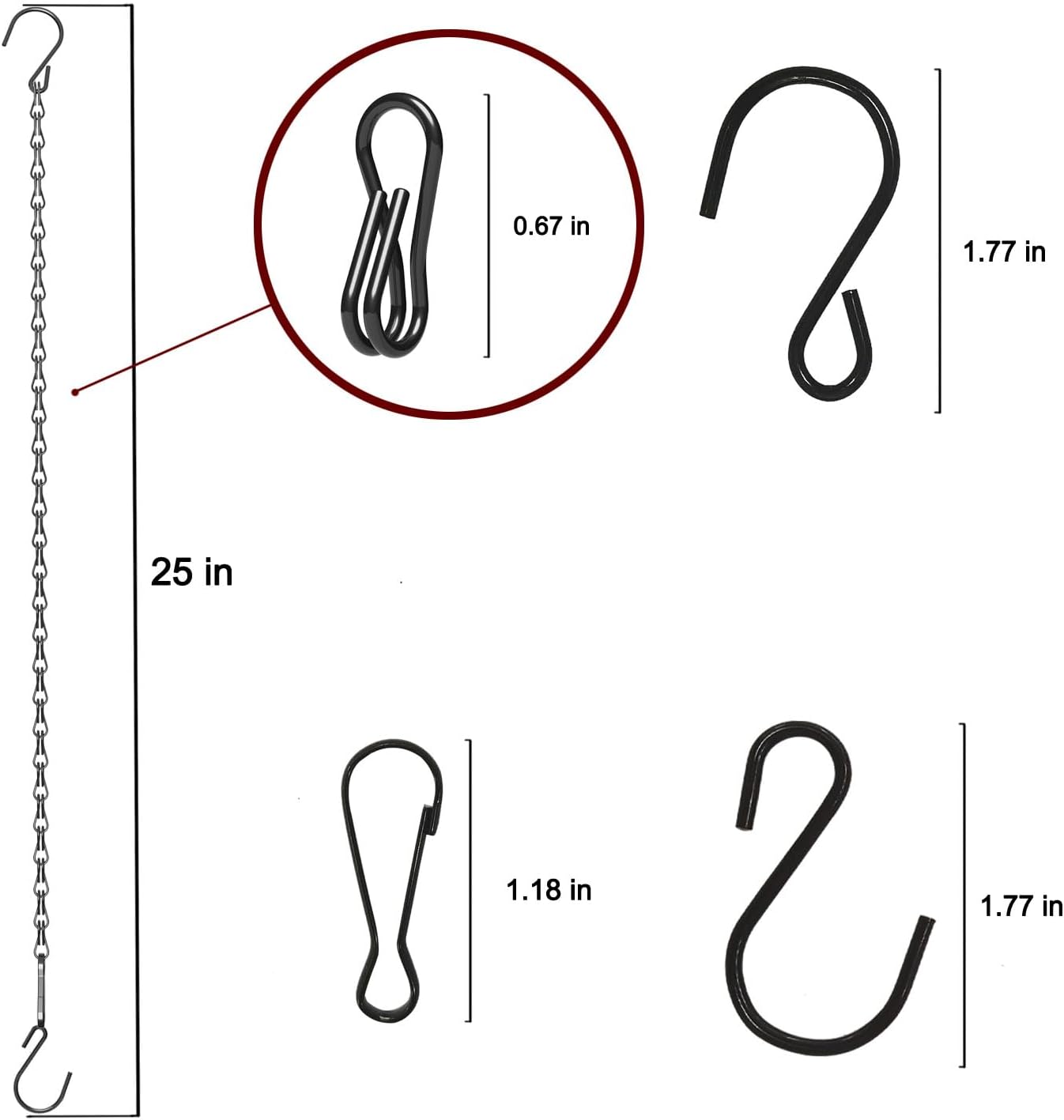 Adjustable Hanging Chain with Hooks, 25 Inch, Black