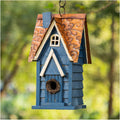 Glitzhome 12" H Retro Blue Distressed Solid Wood Cottage Birdhouse Hanging Bird House for Outdoors