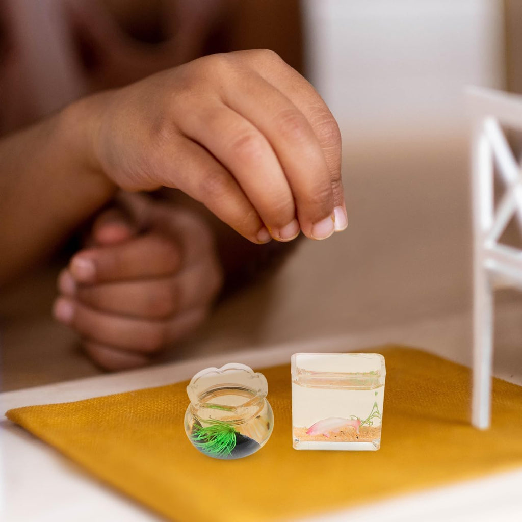 1:12 Scale Mini Glass Fish Tank - Miniature Round & Square Bowl for Dollhouse Accessories Home Decor Garden Scene Desktop Ornament, Kids Adult Collectors