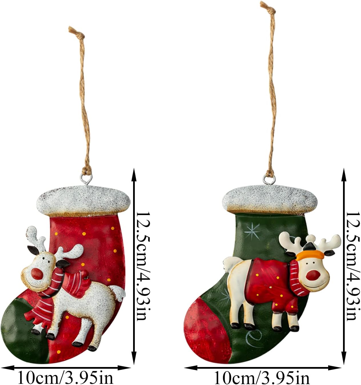 Metal Christmas Tree Ornaments 6-Pack Xmas Hanging Ornaments Santa Snowman Christmas Stocking Sleigh Ornaments for Tree Holiday Decorations, Outdoor Holiday Home Decorations