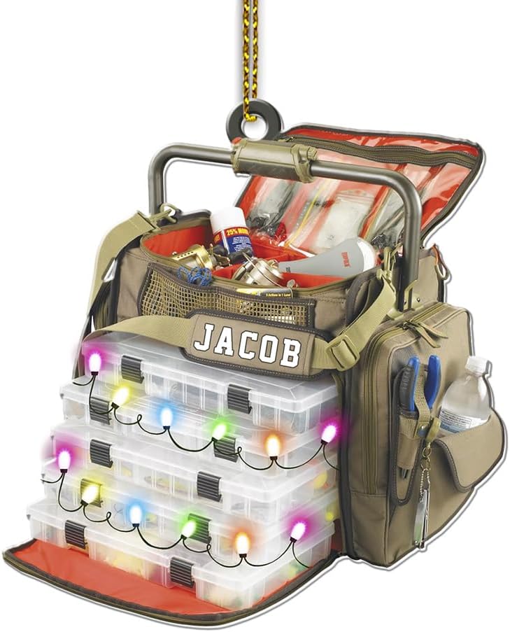 Fishing Tools Box Personalized Fishing Christmas Ornament Fish Ornaments for Christmas Tree Bass Fish Ornaments Fishingman Decor Flat 2D Hanging Tree Fisherman Dad Gift 135
