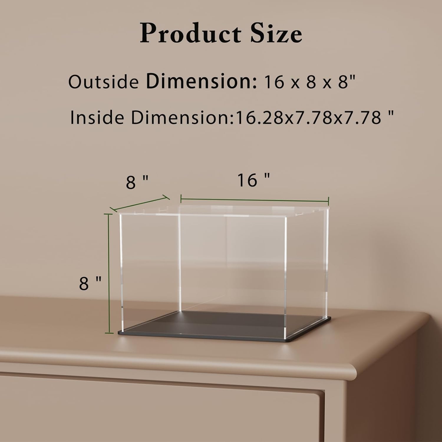 SVENJBB Display Case for Long Model Cars, 16x8x8 Inch Acrylic Box for Trucks and Trains , Clear Acrylic Display Cases with Matte Black Base for Collection Protection and Storage