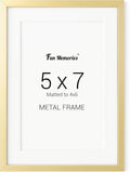 Fun Memories 5x7 Metal Picture Frame - 5 x 7 Metal Photo Frames with 4x6 Removable Mat- Ideal for Wall or Tabletop Display - Wall Hook Hanging Hardware Included (Gold, 1 Pack)