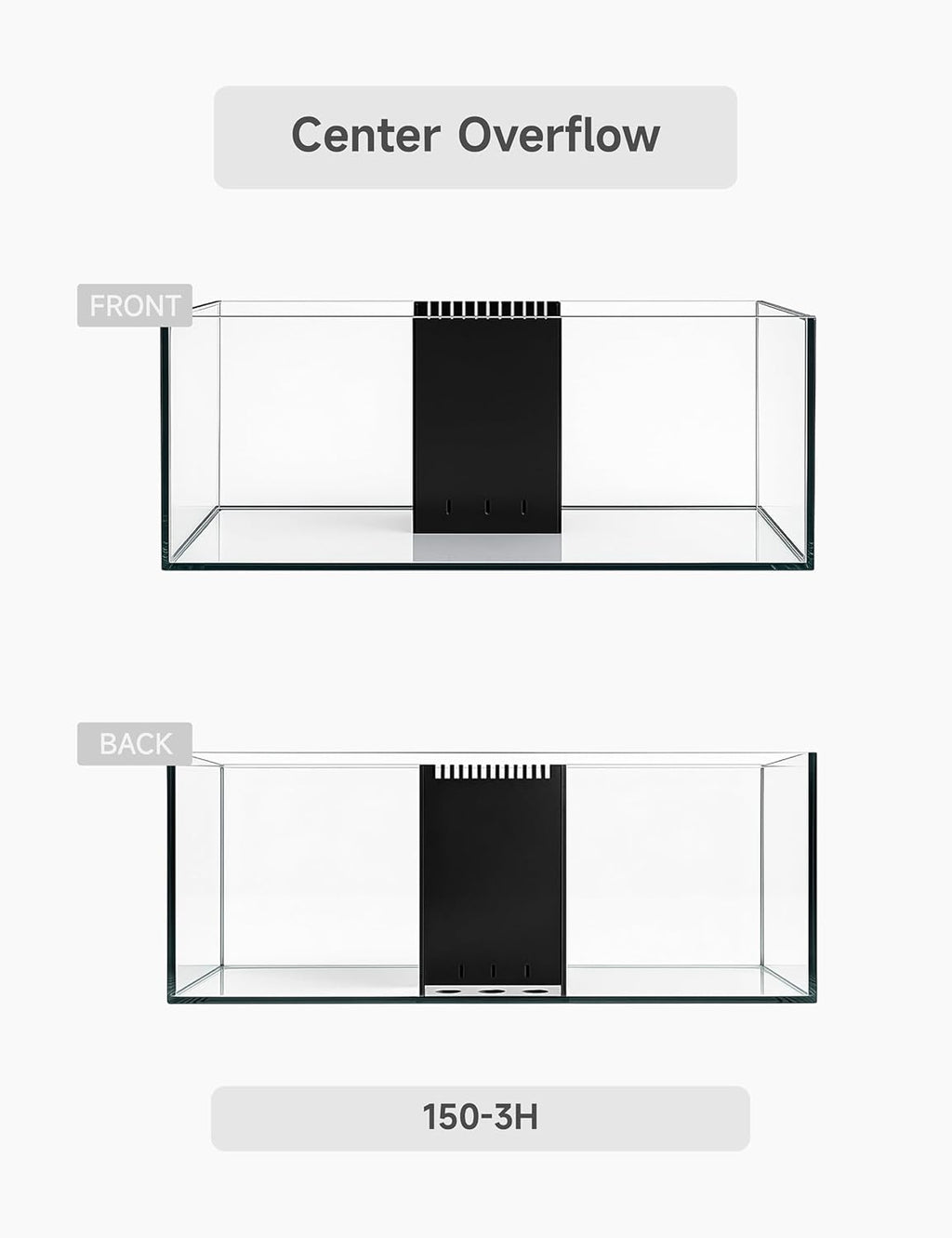 150G3H 150 Gallon SC Aquariums 60 x 24 x 24 H 12mm (Eurobraced) with Built-in Center Overflow