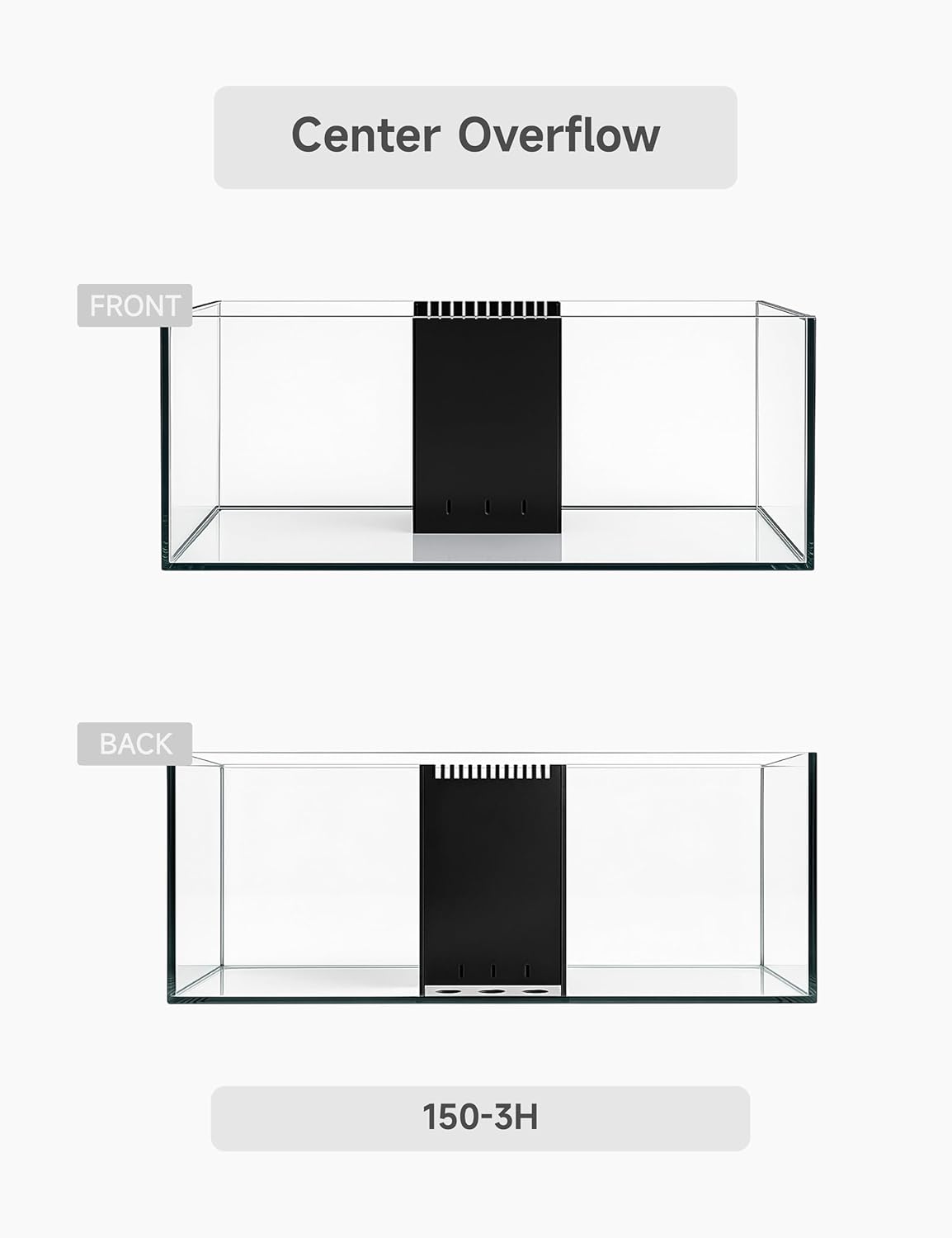 150G3H 150 Gallon SC Aquariums 60 x 24 x 24 H 12mm (Eurobraced) with Built-in Center Overflow