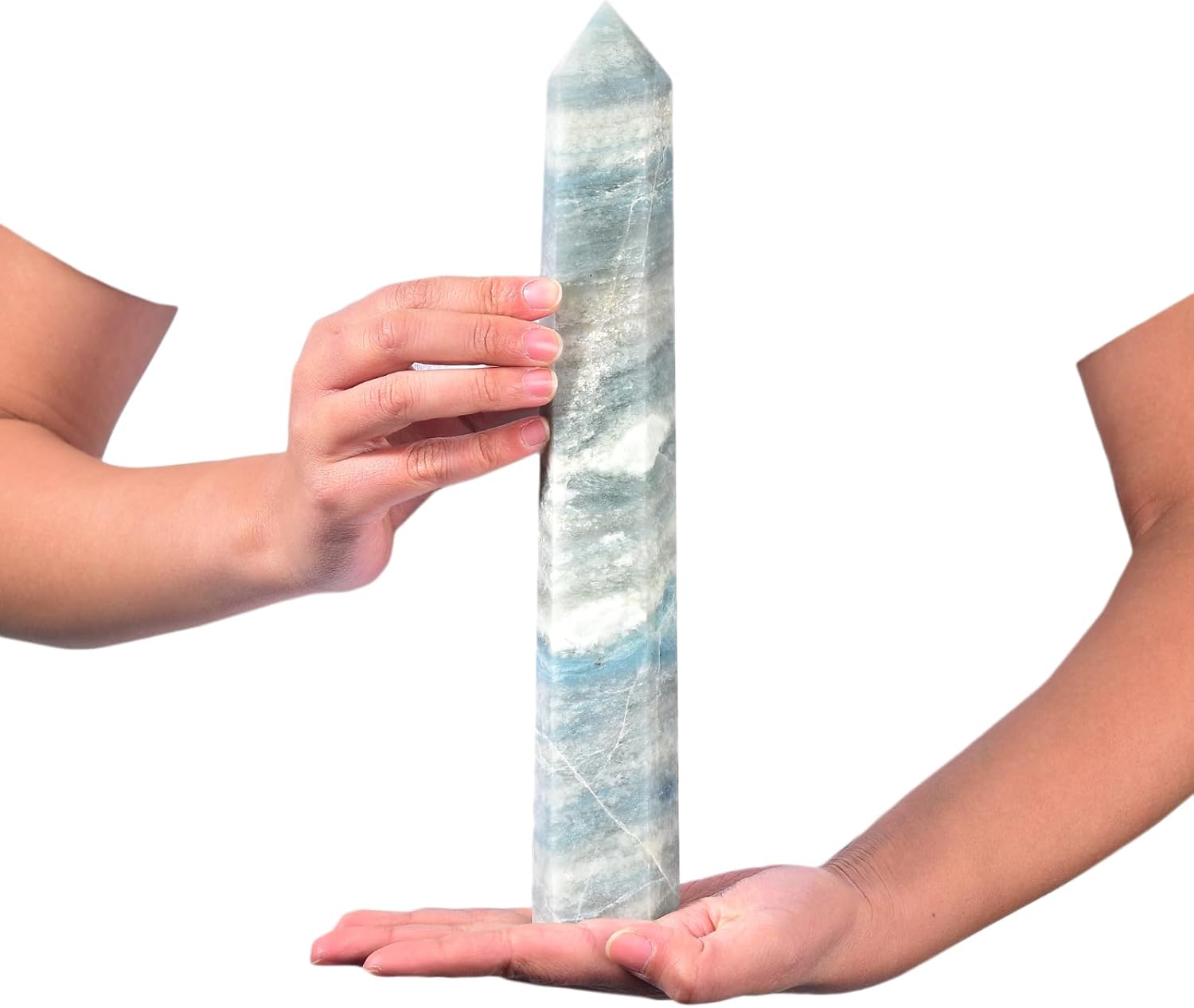 JIC Gem Natural Trolleite Obelisk Tower Wand Large Healing Crystal Point Wand 6 Faceted Reiki Chakra Meditation Therapy Home Decor Crystal Gift 1.7-2.2 Lbs