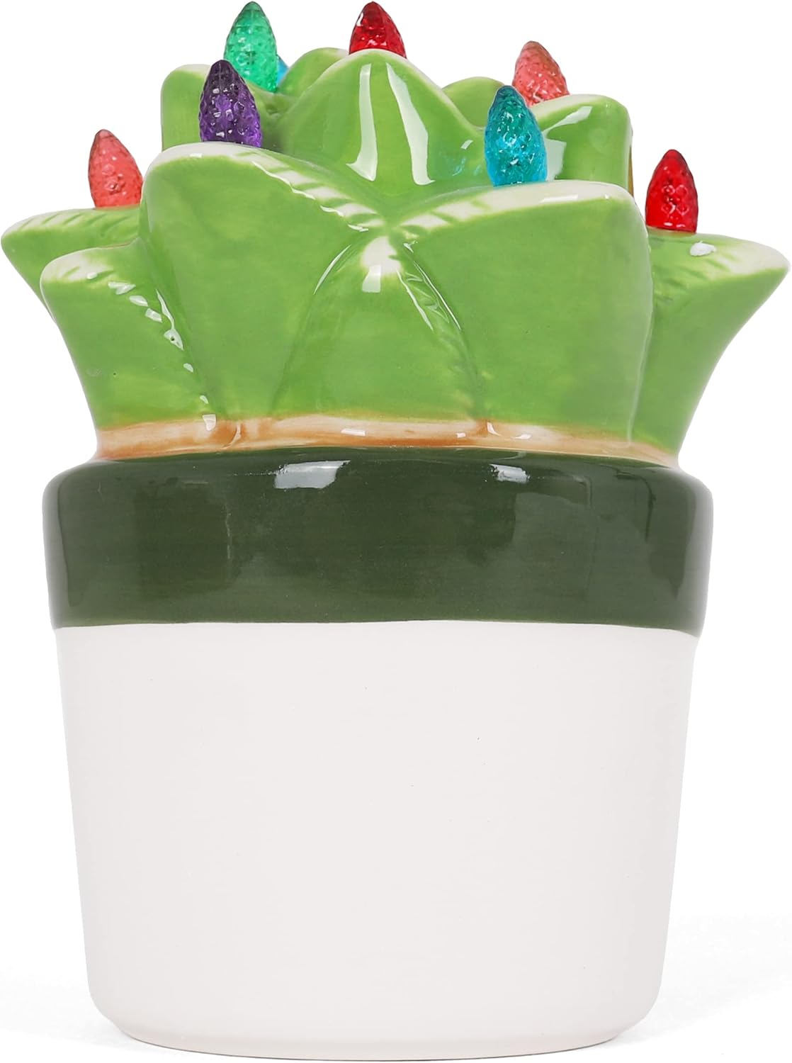 Milltown Merchants Ceramic Christmas Aloe Succulent - Tabletop Christmas Succulent with Lights - Lighted Vintage Ceramic Succulent - (Aloe Succulent, Succulent Green)