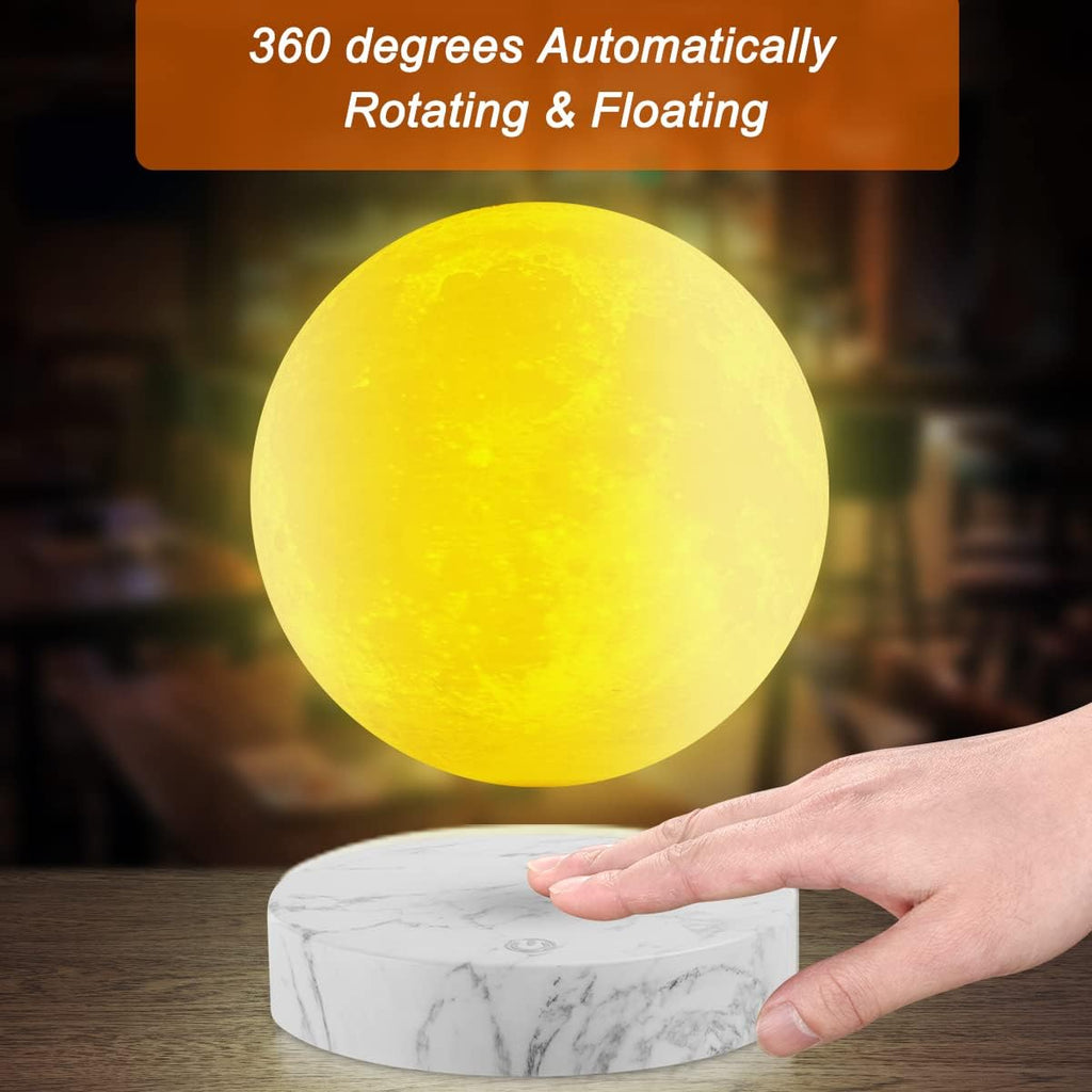 VGAzer Levitating Moon Lamp,Floating and Spinning in Air Freely with 3D Printing LED Moon Light Has 3 Colors for Unique Christmas Gifts,Room Decor (Marble Base 3 Colors)