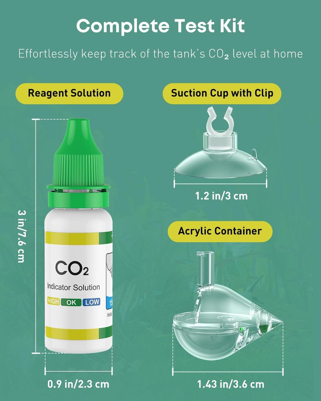 Pawfly Acrylic CO2 Drop Checker for Aquarium, Fish Tank Carbon Dioxide Checker, CO2 Monitor Kit with Solution & Suction Cups, CO2 Detector, Aquarium CO2 Tester, CO2 Indicator for Planted Fish Tank