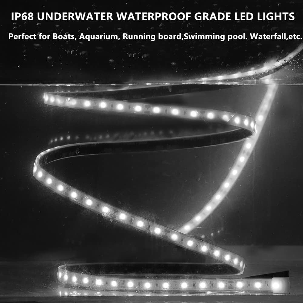 Marine Submersible Boat LED Strip Lights, 12V 4FT IP68 Waterproof Underwater Led Lights, Boat Interior Light, Boat Deck Light Courtesy Lighting for Night Fishing Pontoon Kayak Boats, White