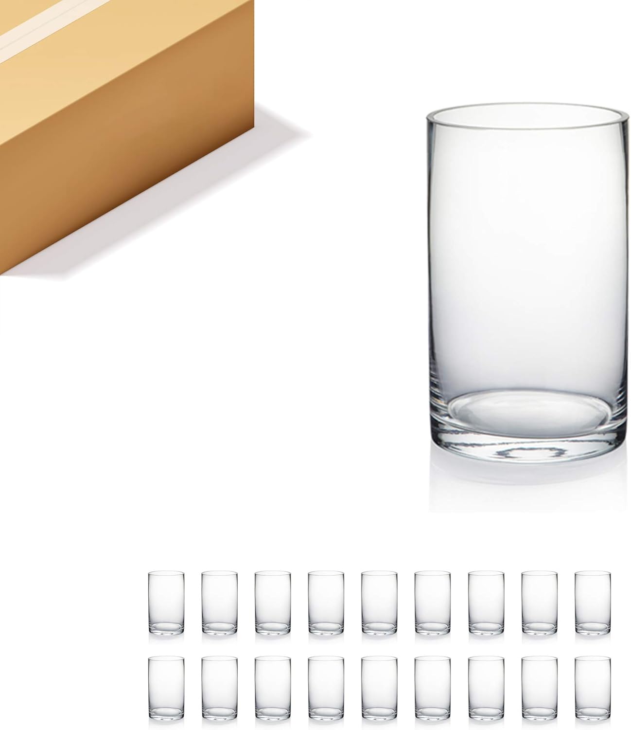 WGVI Quality Thick Clear Cylinder Glass Vase, 3" W x 5" H, Floral Container, Glass Candle Holder, Flower Vases, Wedding Centerpiece, Table Top Home Décor Accent, in Bulk Wholesale, 18 Pieces