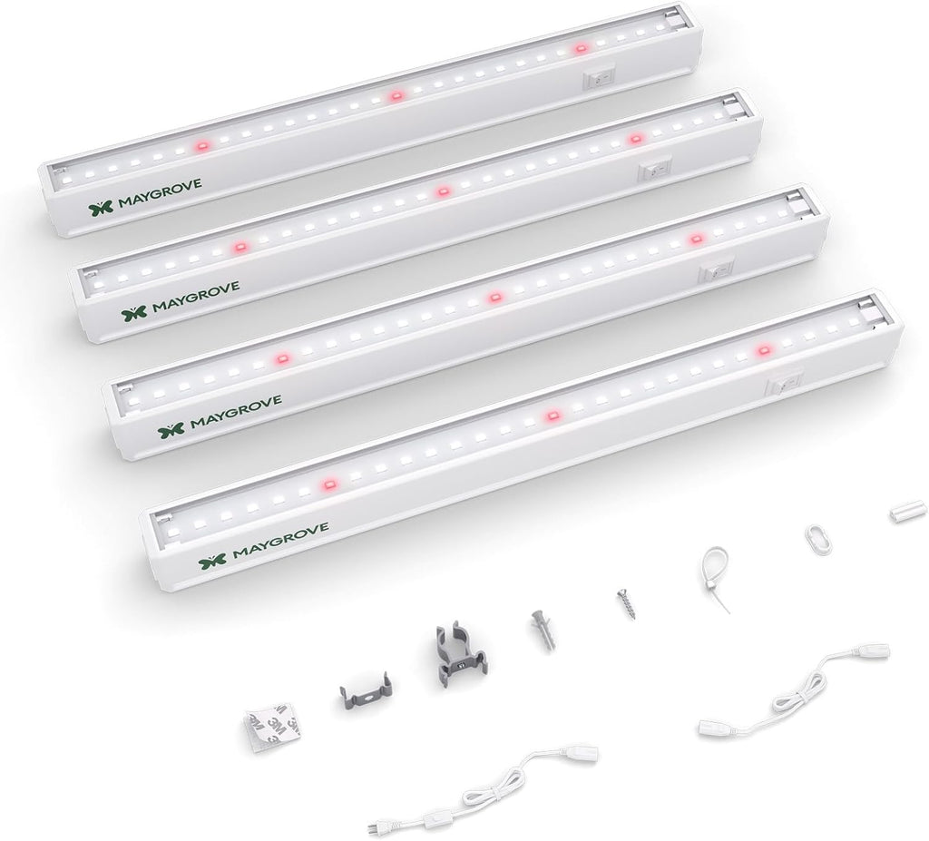 Grow Lights for Indoor Plants 1FT, Red-Enhanced Full Spectrum 5000K Grow Light, 28W(4 x 7W), T5 LED Grow Light Strips for Leafy Greens and Vegetables, High PPFD, Linkable, White, 4-Pack