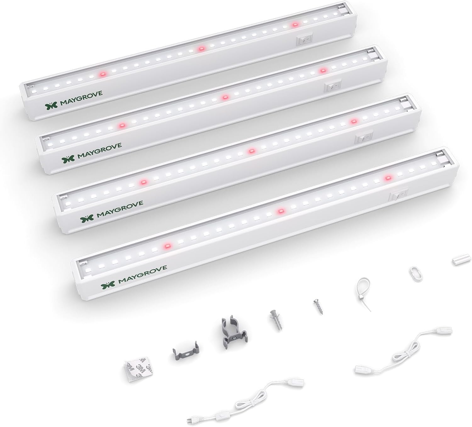Grow Lights for Indoor Plants 1FT, Red-Enhanced Full Spectrum 5000K Grow Light, 28W(4 x 7W), T5 LED Grow Light Strips for Leafy Greens and Vegetables, High PPFD, Linkable, White, 4-Pack