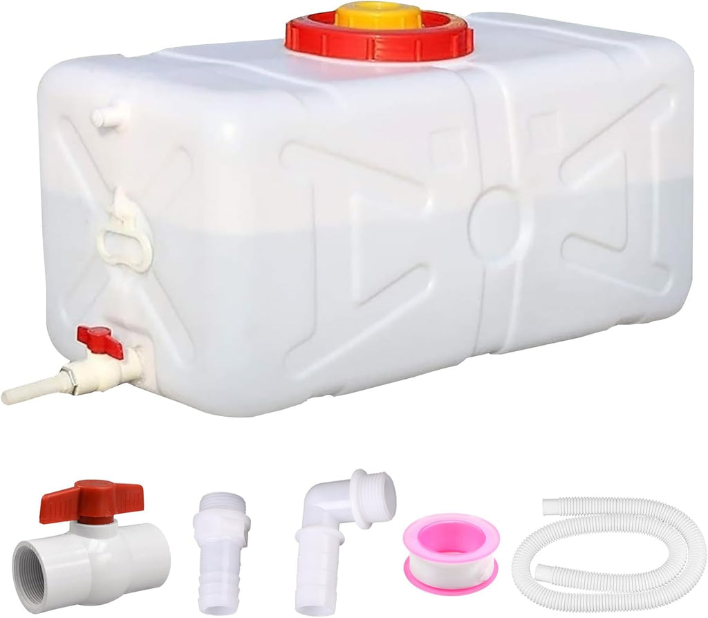 20 Gallon Portable Water Tank with Spigot&Hose, Water Storage Container for Camping, RV, Truck, Emergency Preparedness（Thickening）