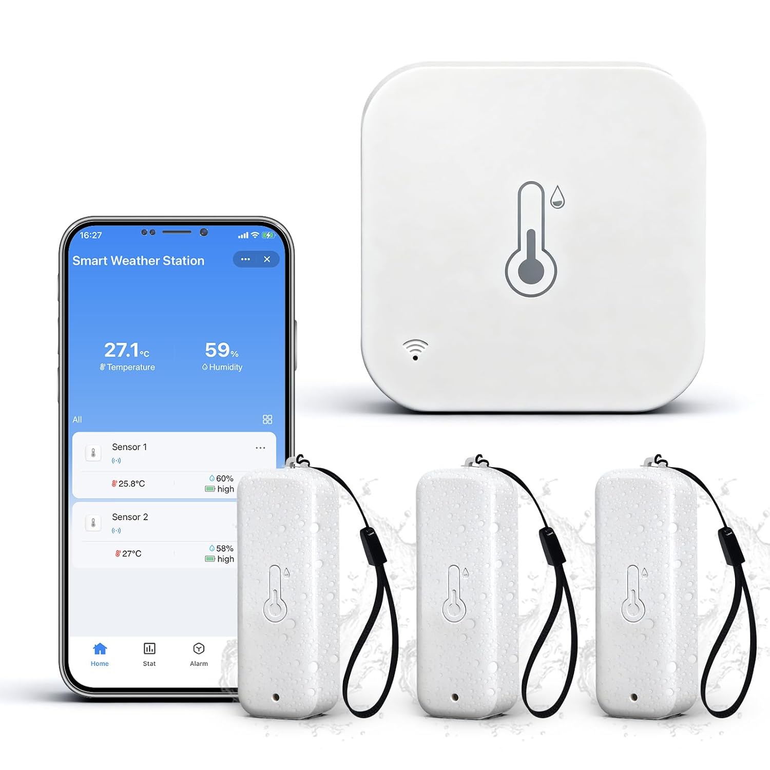 eMylo WiFi Thermometer Hygrometer 4 Pack, IP65 Indoor Smart Temperature Humidity Monitor with 3 Outdoor Wireless Sensors Kit, APP Notification Alert, Free Data Storage Export, 492ft Monitoring Range
