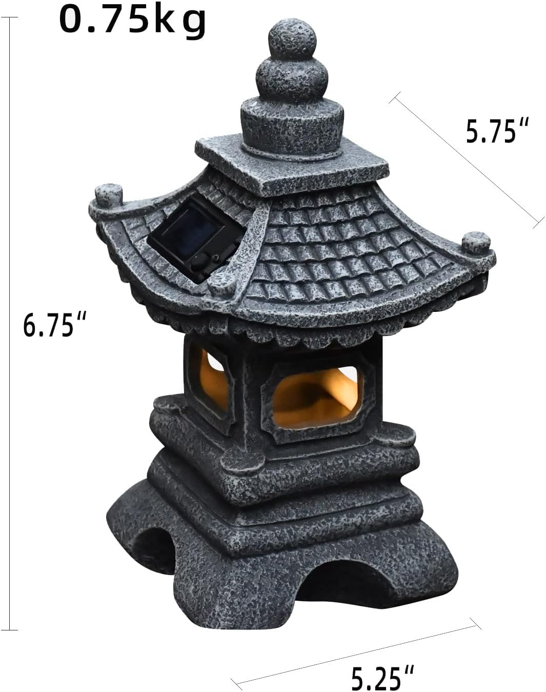 Solar Pagoda Lantern Garden Statue Japanese Zen Lantern Outdoor Decor with LED Light for Landscape Balcony Patio Porch Yard Art Ornament