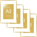 Homeforia A3 Picture Frame Gold, High End Metal 11.7 x 16.5 inch Poster Frames with Mat 8.3 by 11.7 for Photo, A3 Size Frames Matted to A4 Print, 11.7x16.5 Wall Hanging Frame, Tempered Glass, Set of 4