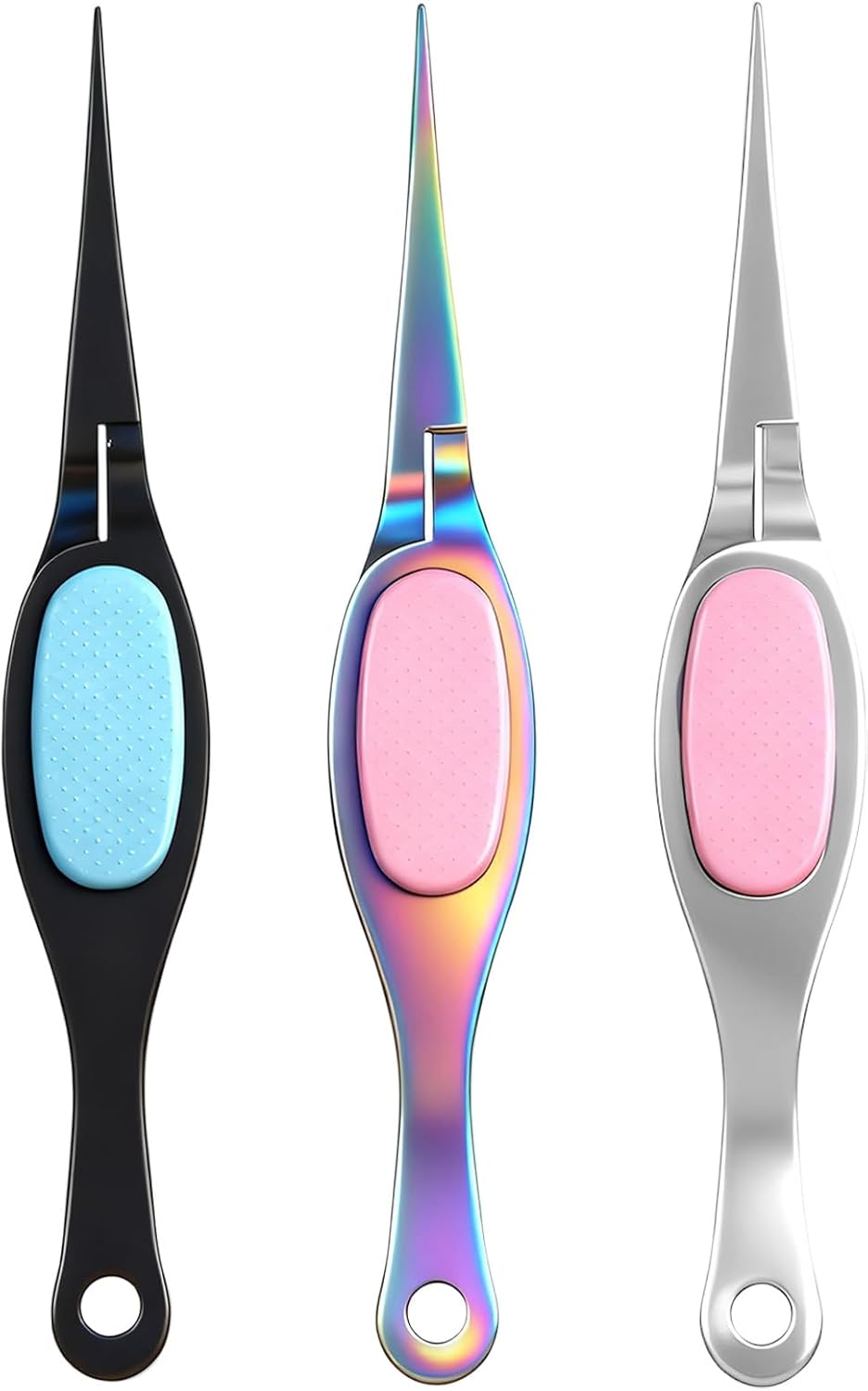 Mudder 3 Pcs Reverse Tweezers Craft Crossing Lock Tweezers Reverse Grip Precision Curved Bent Straight Fine Tip for Craft Jewelry Beading Electronic Laboratory Work (Straight Tip)