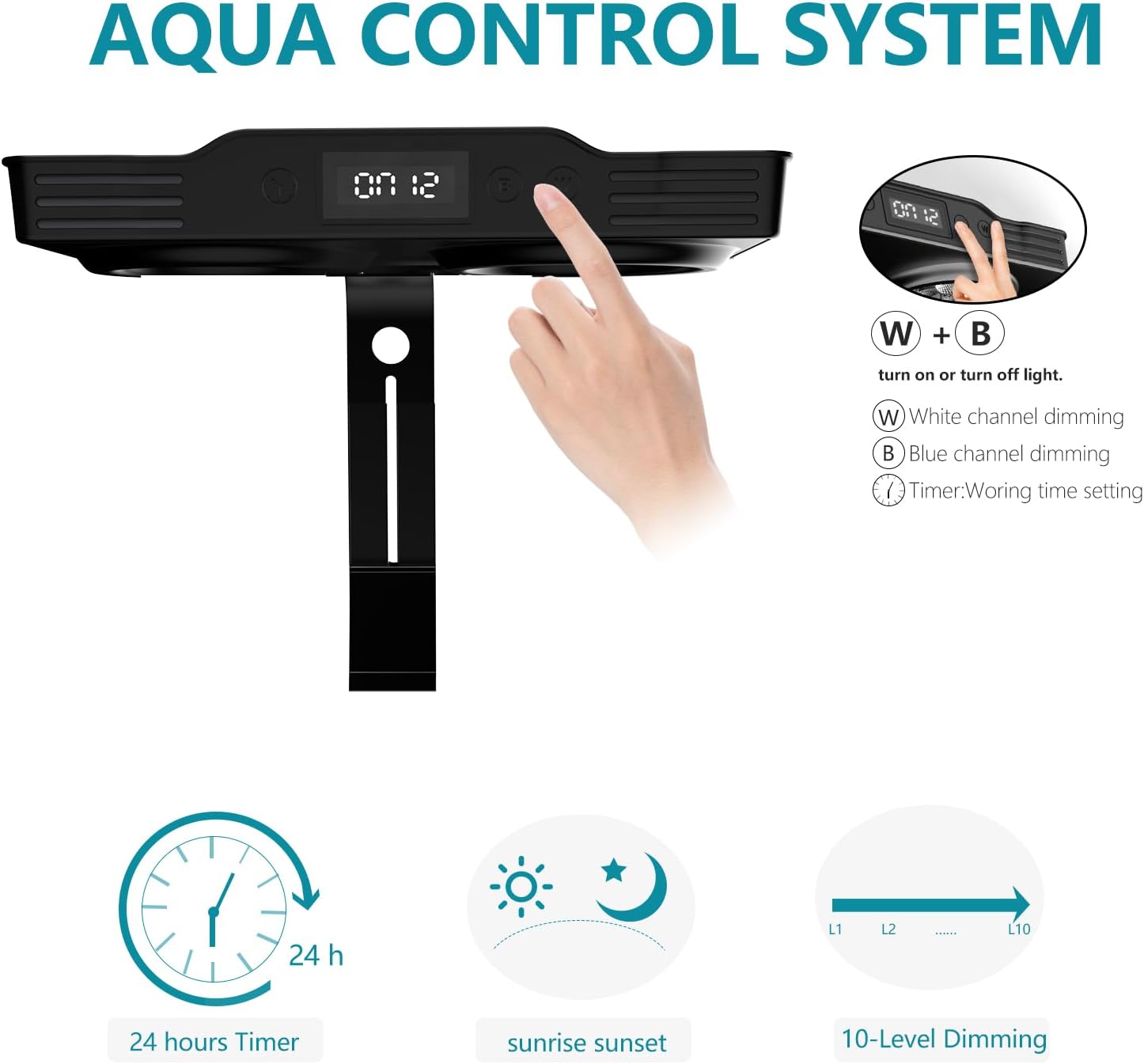 Aquarium Light - 36Watts Reef Light with Timer Sunrise and Sunset Touch Control Dimmable Saltwater Aquarium Light for Nano Tank (A036)