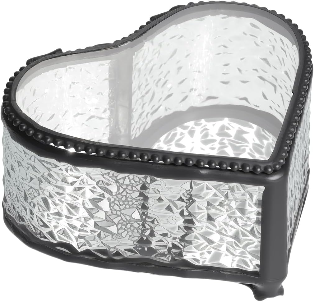 Glass Vintage Jewelry Box Keepsake storage Trinket Ring Display Box Home Decor Embossed Clear Glass Box Organizer(4×3.6×2.1Inches)