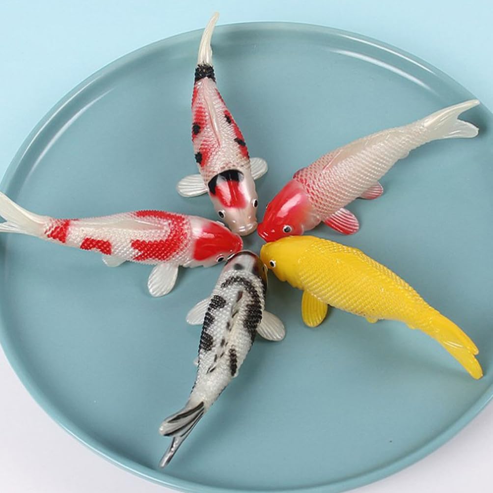 Luxshiny 5Pcs Mini Koi Fish Figures, Realistic Plastic Goldfish Decor for Miniature Garden, Fairy Garden, DIY Crafts and Aquarium Ornament