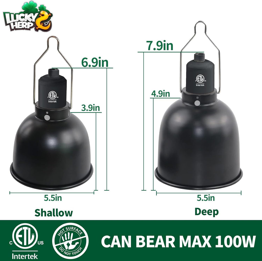 LUCKY HERP Aluminum 5.5inch Shallow Dome Reptile Light Fixture, Reptile Heat Lamp Fixture for UVB Bulb Basking Heat Bulb
