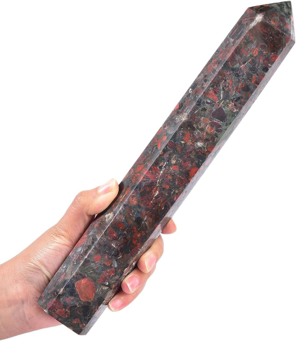 JIC Gem Large Brazilian Red Agate Crystal Tower Natural Red Healing Crystal Point Wand Obelisk 6 Faceted Reiki Chakra Meditation Therapy Home Decor Crystal Gift 1.7-2.2 Lbs