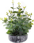 Artificial Plants Potted Real Looking Small Faux Plant with Rustic Black Cement Planter for Kitchen Office Desk Bookshelf Decor (Eucalyptus Plant)