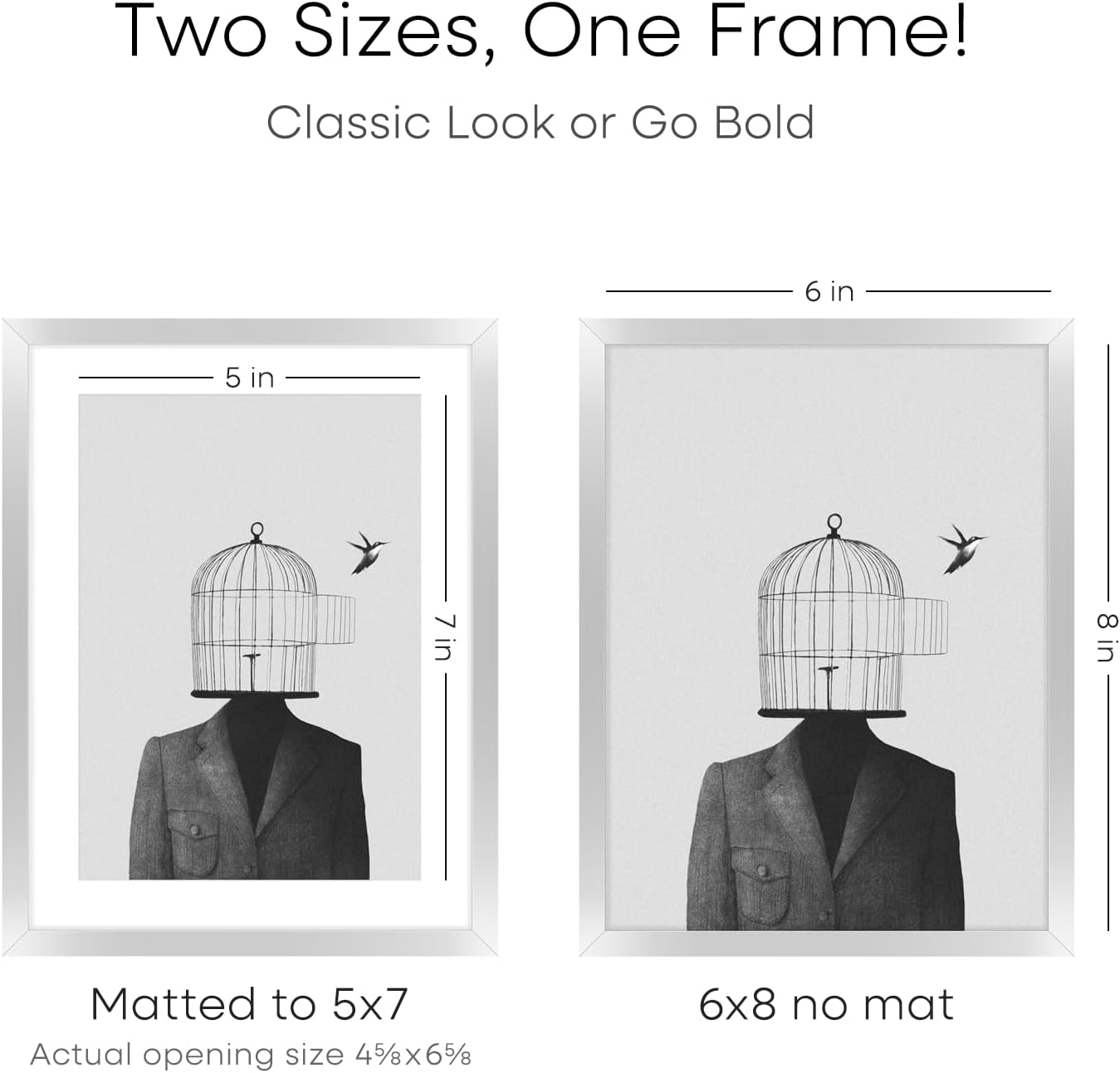 Homeforia Silver Photo Frame 6x8, High End Metal 6 x 8 Silver Picture Frames with Mat 5 x 7, 6by8 Desk Frame Matted to 5x7 inch Art, 6 by 8 Wall or Tabletop Frames, Tempered Glass, Wall Kit, Set of 2