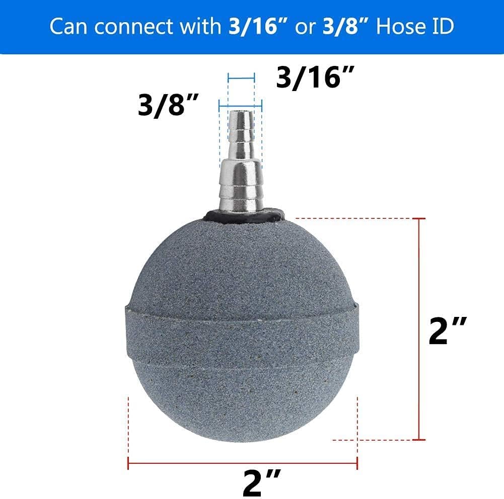 Quickun 2 Inch Updated Crazy Air Stone Cylinerr Bubble Plus Ball Diffuser Aquarium Fish Tank Hydroponics Pump Airstones Diffuser 3/16" 5/16" Hose ID