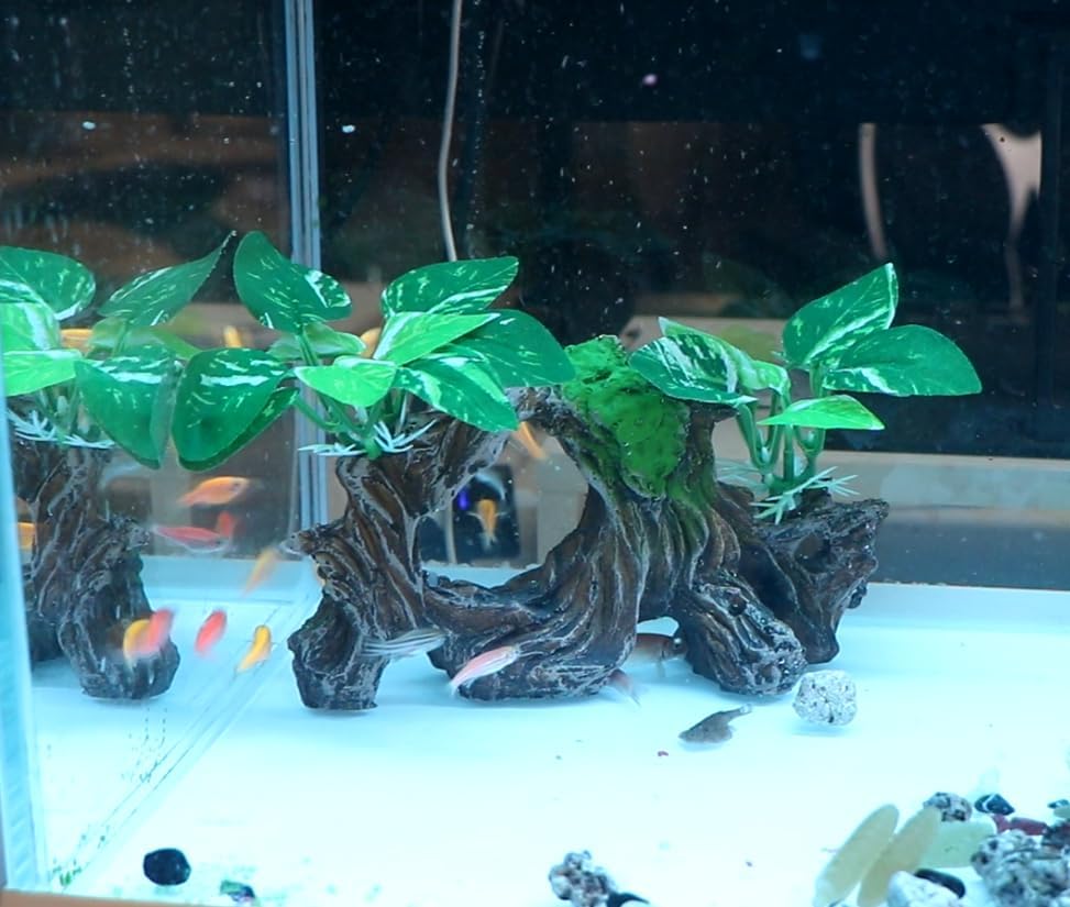 Fish Tank Decorations Artifical Driftwood Cave Aquarium Decor Ornaments Silk Aquarium Plants for Betta Fish Tank Accessories