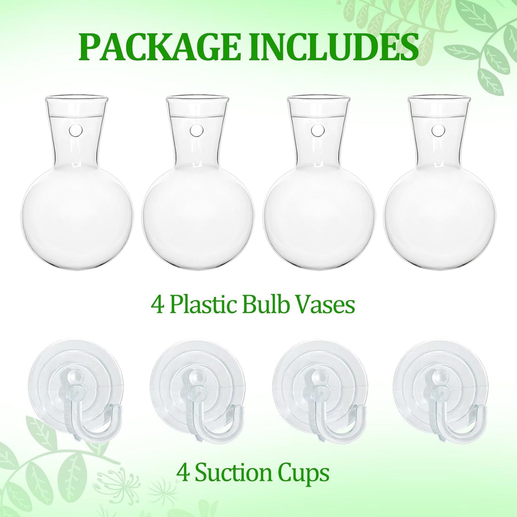 4 pcs Window Propagation Stations, Suction Cup Plastic Plant Propagation Bulbs, Easy to Install Wall Hanging Planter, No Nails Plastic Plant Terrarium Vase