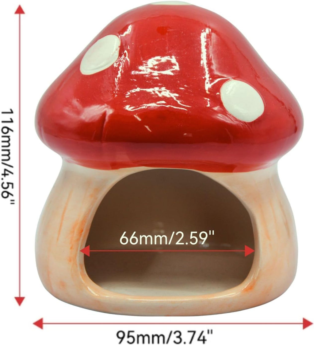 Mushroom Fish Tank Decor, Ceramics Aquarium Shrimp Cave, Betta Hideout Decoration, Cottage Ornament Goldfishes Pleco Cave for Fish Tank Landscape Hideaway Spawning Decor - Red
