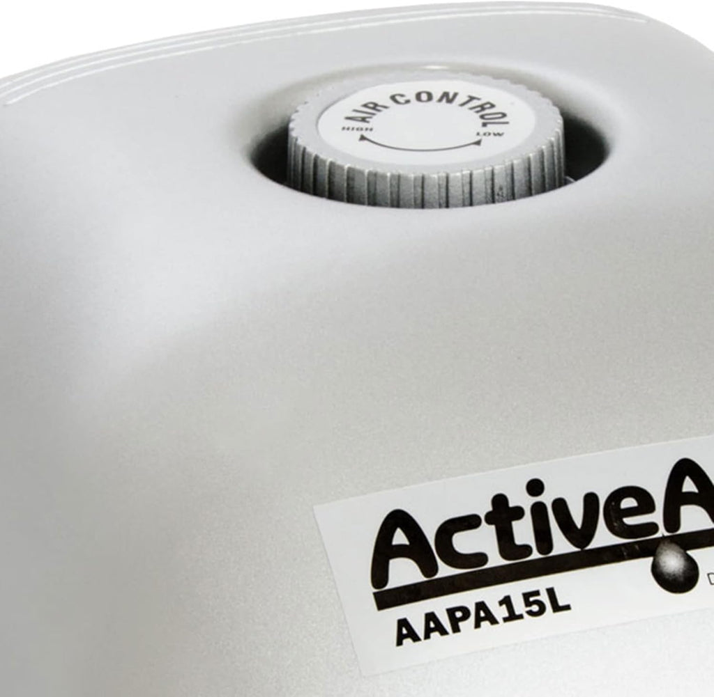 Hydrofarm AAPA15L Active Aqua, 4 Outlets, 6W, 15 L/min Air Pump, Silver,Grey
