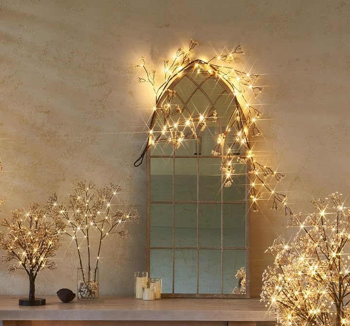 Hairui Lighted Baby Breath Flower Garland Battery Operated with Timer 48L Warm White LED 6FT, Artificial Gypsophila Vine Lights for Thanksgiving Christmas Decor Indoor Outdoor Use