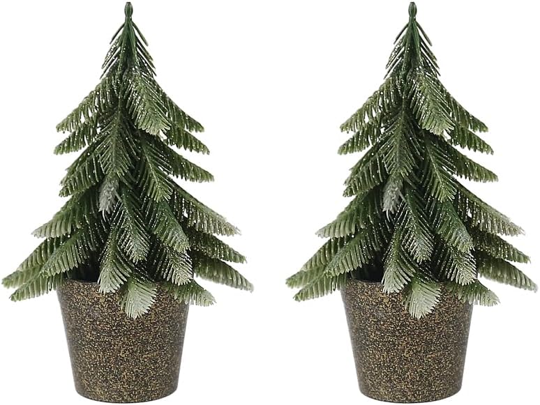 Mini Artificial Pine Trees in Decorative Pots, 2 Pack S Size Small Christmas Tree, Green Holiday Tabletop Christmas Trees Christmas Decorations for Bedroom Xmas Gifts (S)