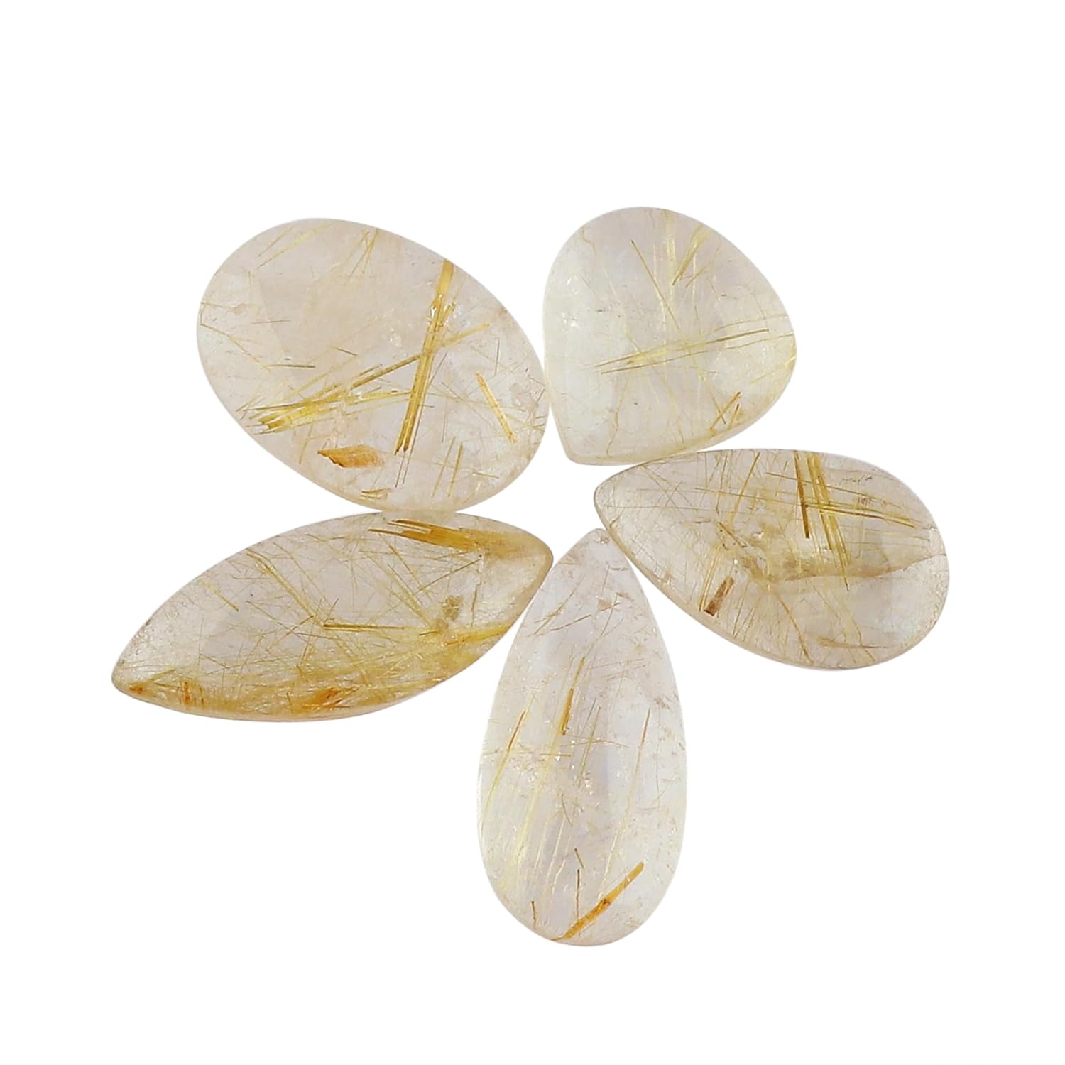 CRYSTALIS Wholesale 5pcs Natural Golden-Rutile Loose Gemstone Bulk Cabochons Jewelry Making Supply, Chakra Healing Polished Stones, Wire Wrapping, DIY, Gem Collection, Mix-Shape