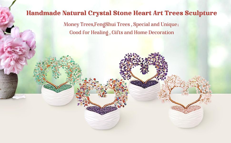 GEHECRST Green Aventurine Tree Healing Crystals Heart Money Tree Reiki Gemstones Quartz Bonsai Trees Feng Shui Crystal Ornament for Home Desk Yoga Decor Healing Crystal Gifts for Mom