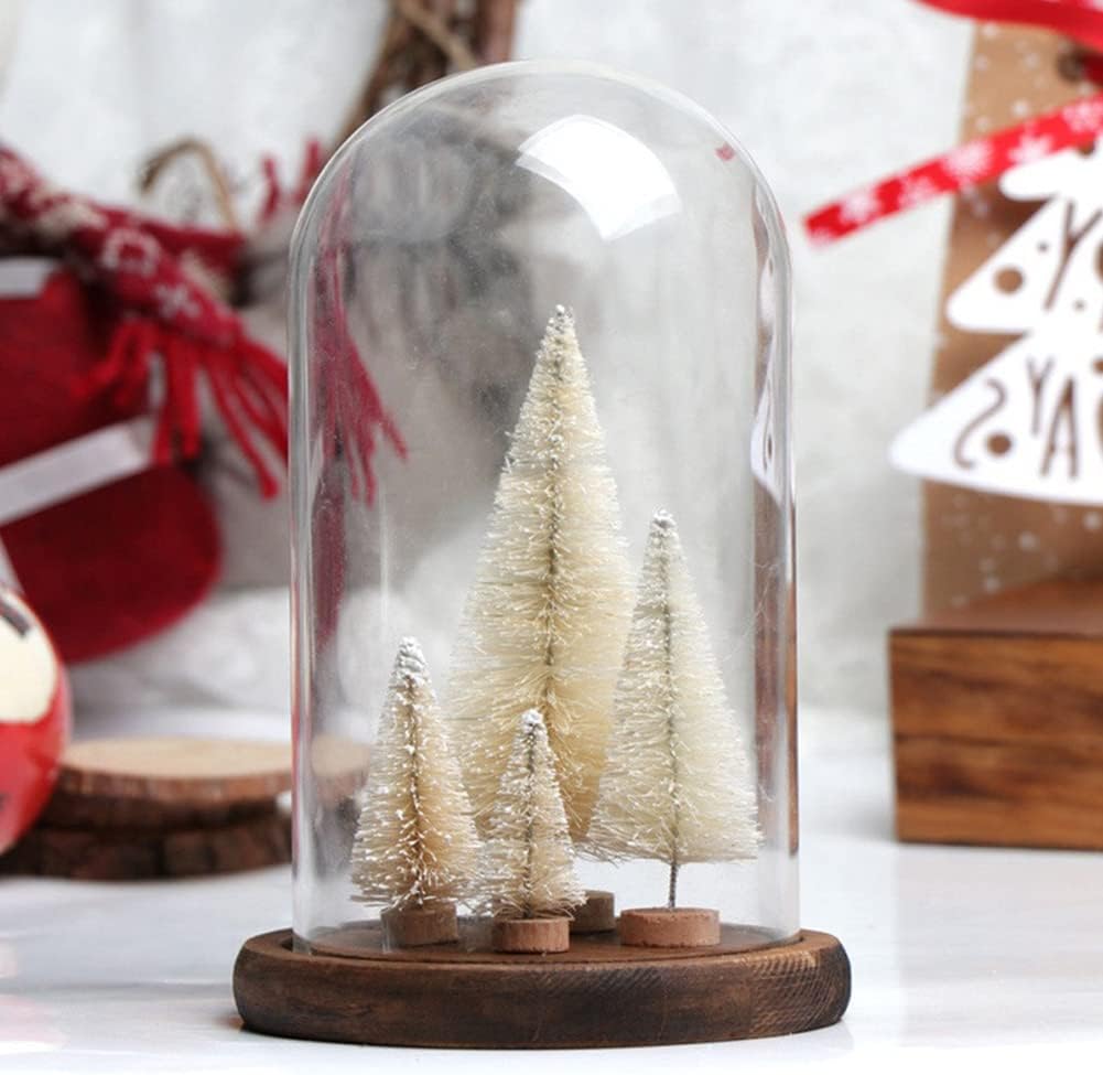 8 Pcs Artificial Mini Christmas Trees, Miniature Pine Trees Sisal Trees with Wood Base Tabletop Christmas Tree for Christmas Xmas Holiday New Year (White, 8 pcs)