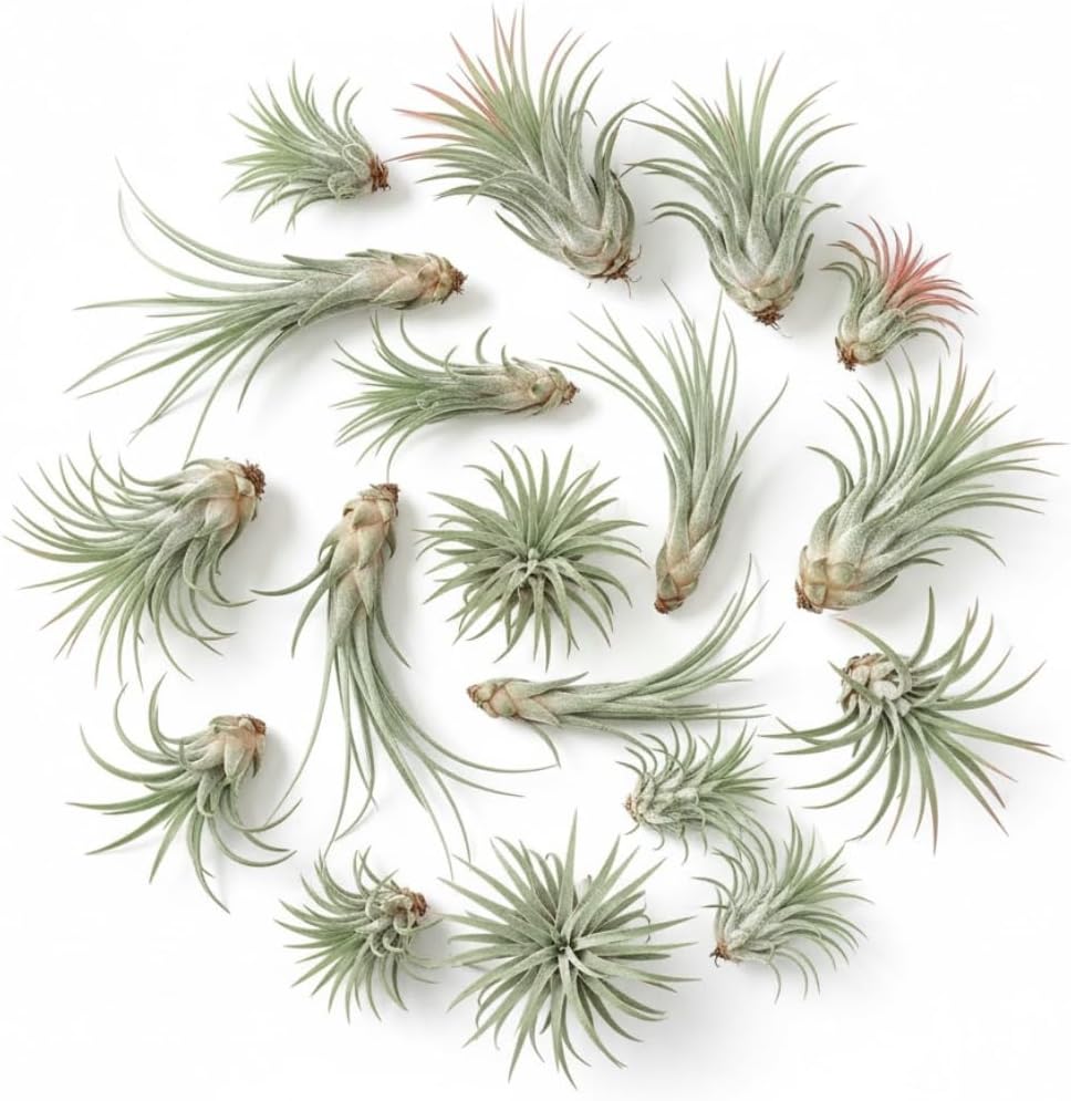 Pack 12 Mixed Ionantha Air Plants, Live Tillandsia, Bulk Airplants, Easy Care Houseplants for Indoor and Outdoor Planting