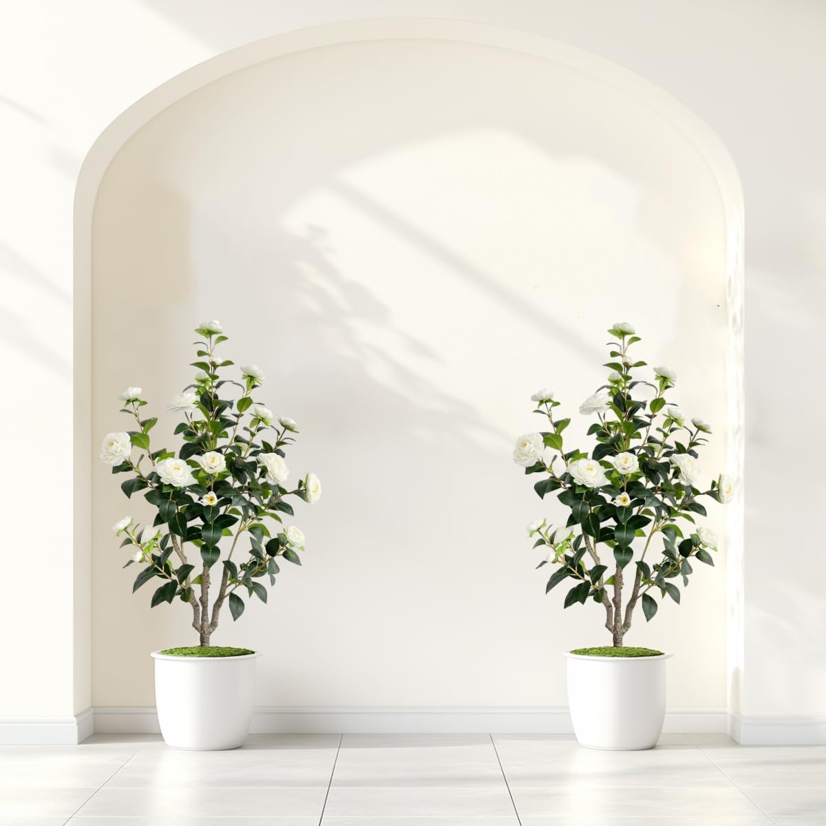 Artificial Camellia Tree 3.4ft Fake Trees pseudophyte (2, White)