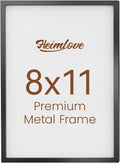 Heimlove 8x11 Metal Picture Frame,Black Aluminum Photo Frames-Real Tempered Glass,Tabletop Display,Mounting Horizontally or Vertically Decor for Wall-1Pack