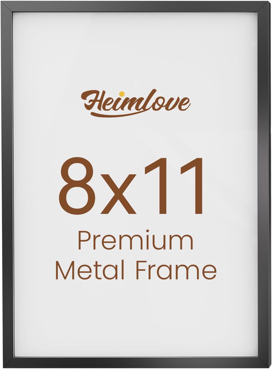 Heimlove 8x11 Metal Picture Frame,Black Aluminum Photo Frames-Real Tempered Glass,Tabletop Display,Mounting Horizontally or Vertically Decor for Wall-1Pack