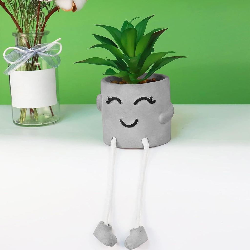 Zerzsy Artificialplant Succulents in Cement Pots with Hanging Leg, Kitchen Shelf Decoration,Bathroom Mini Plants Decor, Shelf Decor Accents, Office Wall Decoration - Set of 1