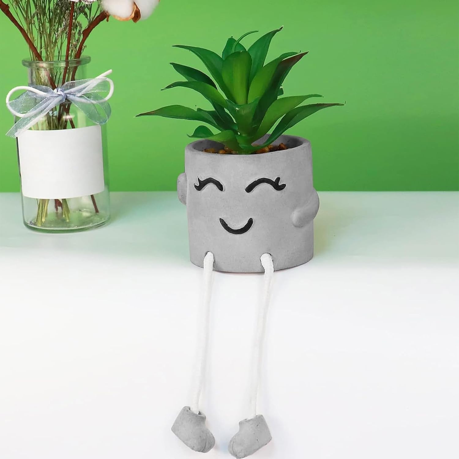 Zerzsy Artificialplant Succulents in Cement Pots with Hanging Leg, Kitchen Shelf Decoration,Bathroom Mini Plants Decor, Shelf Decor Accents, Office Wall Decoration - Set of 1
